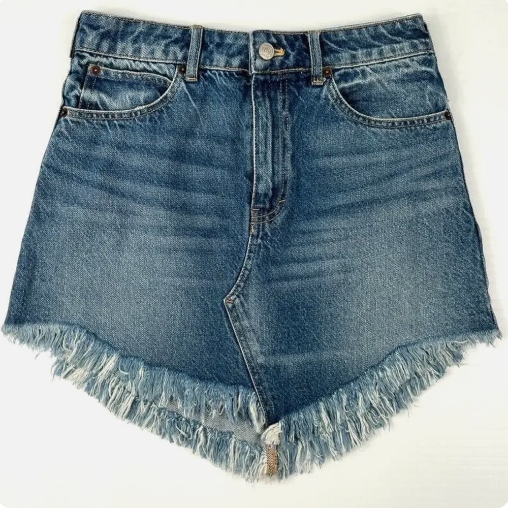 Free People Frayed Denim Skirt